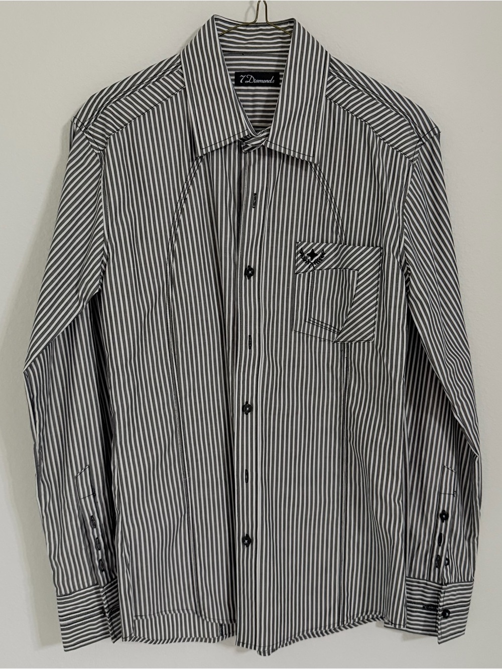 7 Diamonds Men’s Black and White Vertical Stripe Dress Shirt
